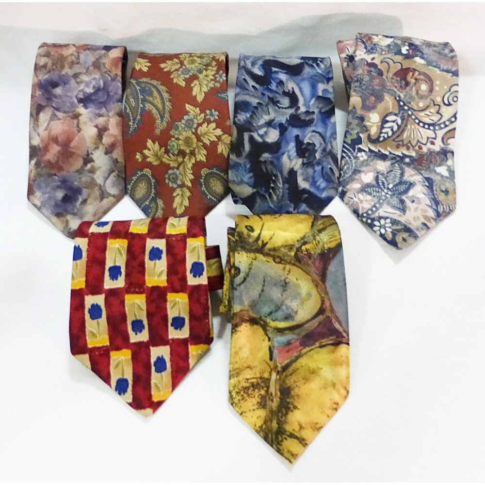 Men lot of 6 neckties woven executive office wear Academia ties collage business